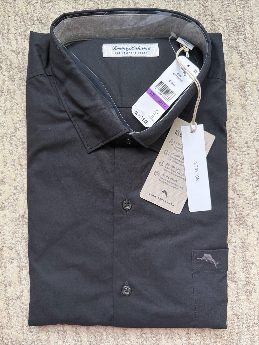 Tommy Bahama The Newport Coast Men’s Black Dress Shirt Stretch Island Zone XXL